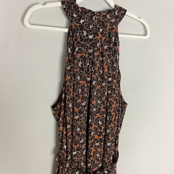Banana Republic Floral Halter Style Midi Dress Women XL Tall Rustic Brown Belted - Picture 4 of 11